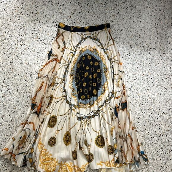 Zara chain navy gold accordion midi skirt small s - Picture 8 of 9